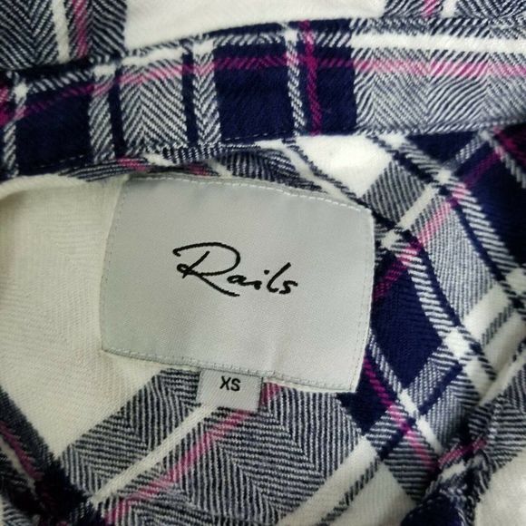 Rails Britt Womens Size XS Rolled Cap Sleeve Plaid Button Front Top - Picture 6 of 8